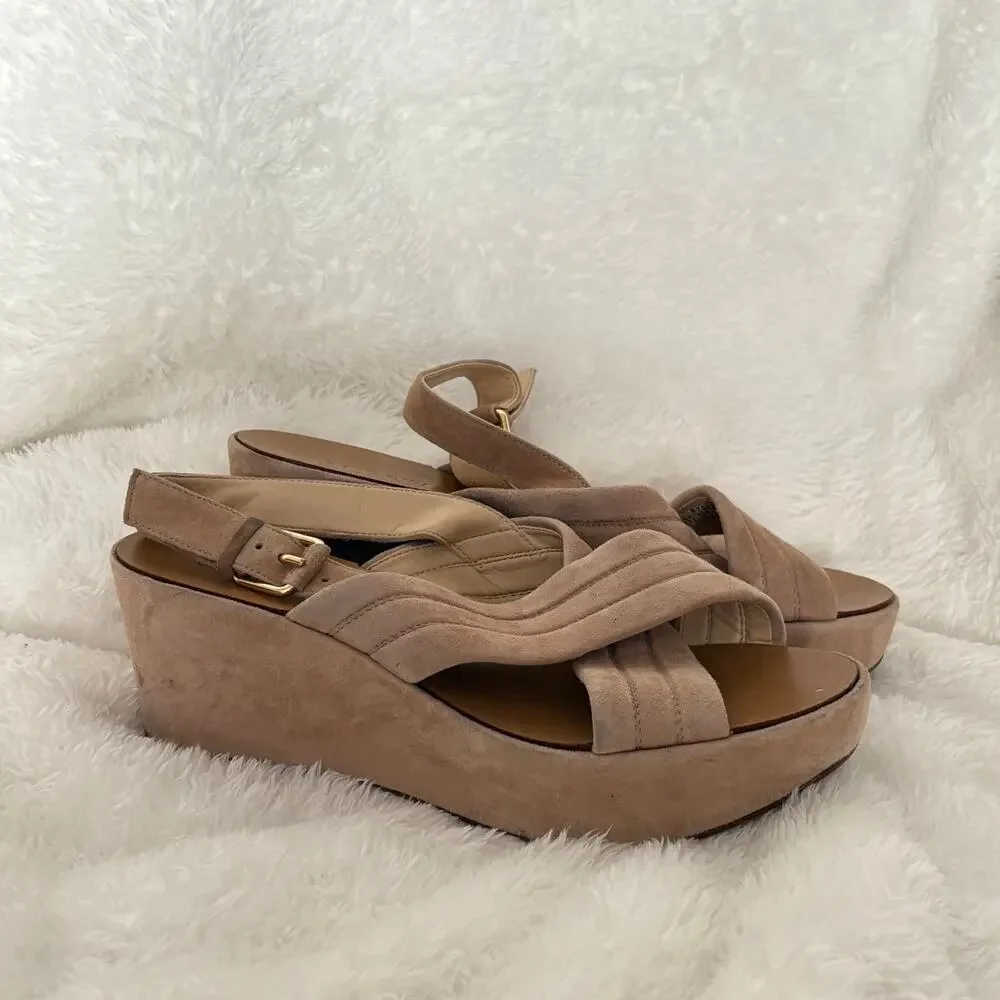 J Crew Darcy Wedge Sandals 7 Tan Suede Heel J.Crew Travel Resort Cruise
